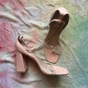 EGO Blush Pink Rhinestone Toe Block Heels